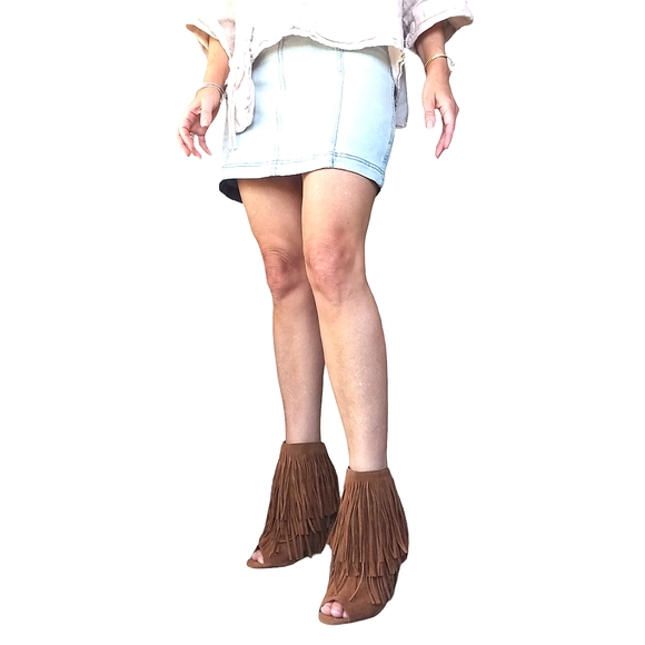 Cowboy fringe ankle booties boots shoes peekaboo toes western hobo - Picture 7 of 11